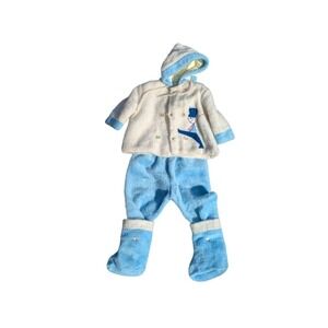 Vintage Blue‎ Faux Fur Baby Boy/Girl Hooded Footed Snow Suit 12 Mos Baby Doll